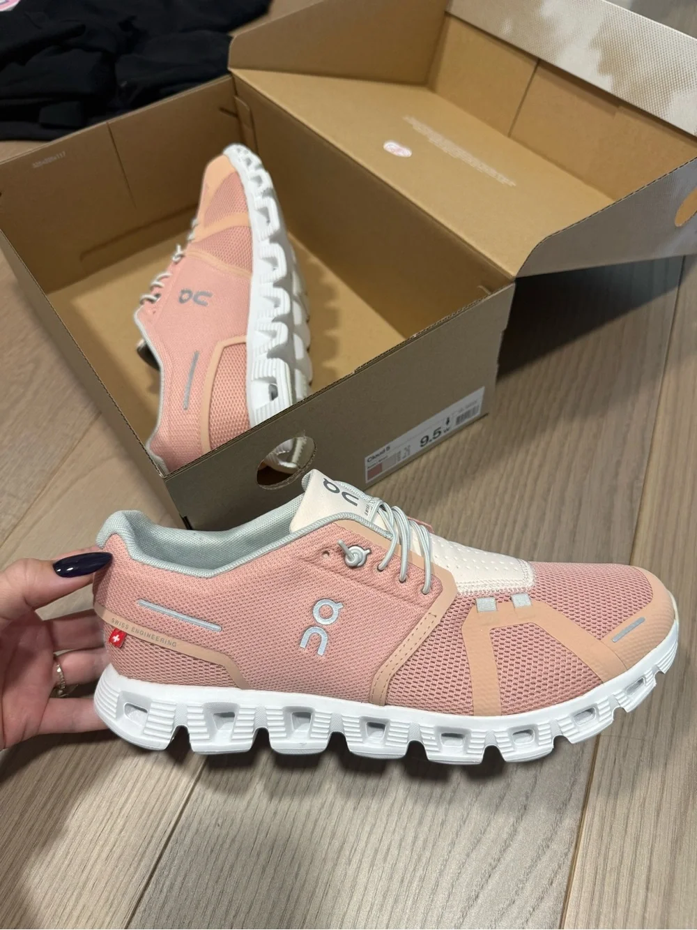 On Running Cloud 5 Low-Top Sneakers in Rose Pink and White